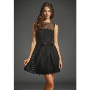 Trina Turk Black Lace Dress Size 6 A-Line Belt Party Cocktail Teen Party Wedding